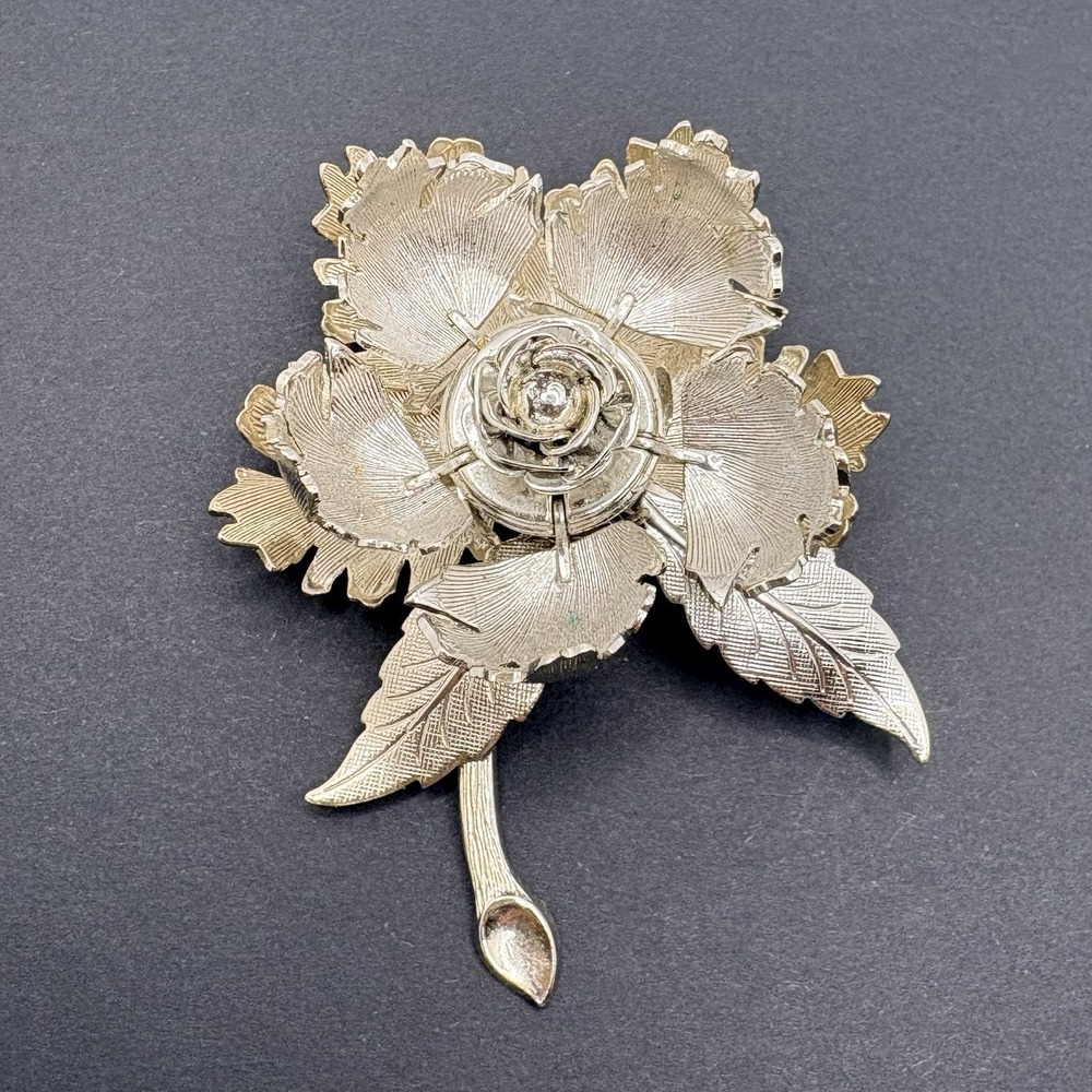 Vintage Warner Day &‎ Night Mechanical Rose Flower Brooch Silver Tone Floral